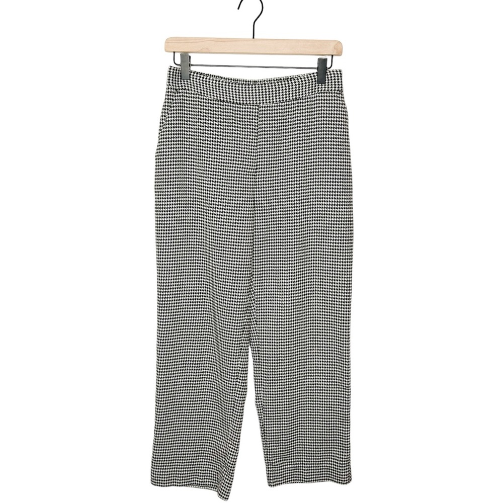 Zara Womens Classic Houndstooth Plaid Knit Straight Leg Trouser Pants‎ Small S